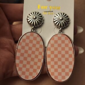 Silver and Pink Checkered Earrings